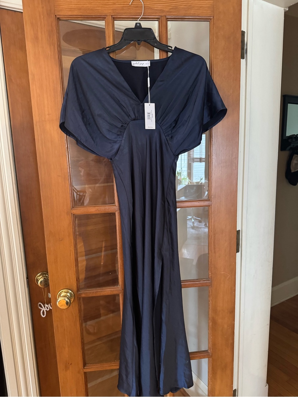 Petal & Pup Midnight Navy Satin V-Neck Maxi Dress
